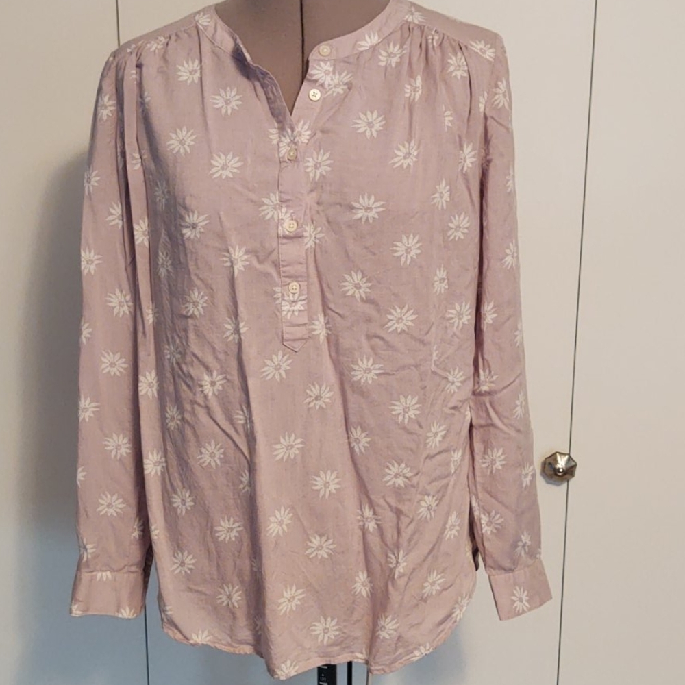 Loft Pullover 1/4 Button Blouse